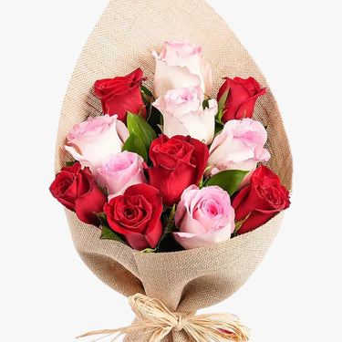 6 Pink 6 Red Roses Warmth Bouquets